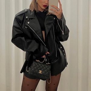 Storets Megan Oversized Rider Jacket Faux Leather Black